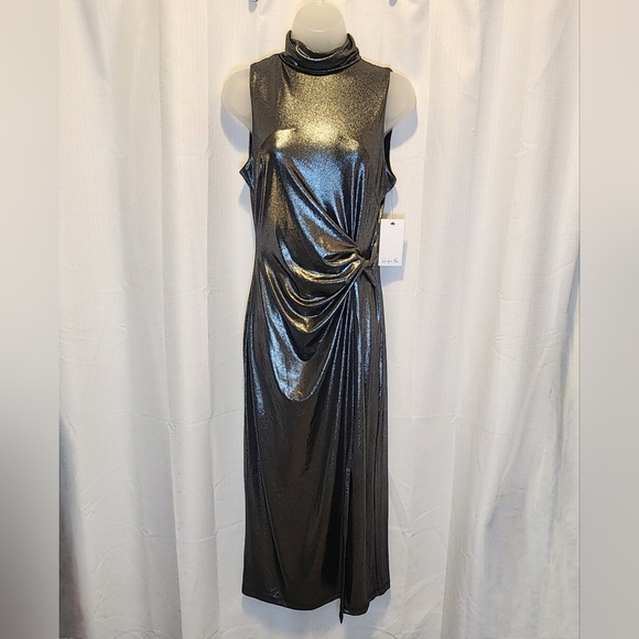 Harper Rose Formal Silver Sleeveless Mocked Neck Sheath Midi Dress Size 6 - Picture 4 of 8